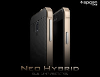 Луксозен оригинален силиконов гръб Neo Hybrid SGP за Samsung Galaxy Alpha G850 черен с златиста лайсна